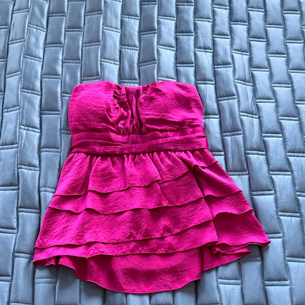 Fuchsia Strapless Ruffle Top